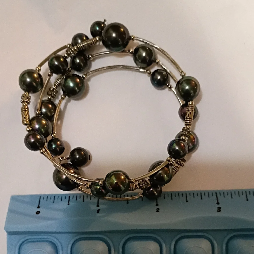 Sophisticated Dark Pearl Wrap Bracelet Silver Y2k 90s